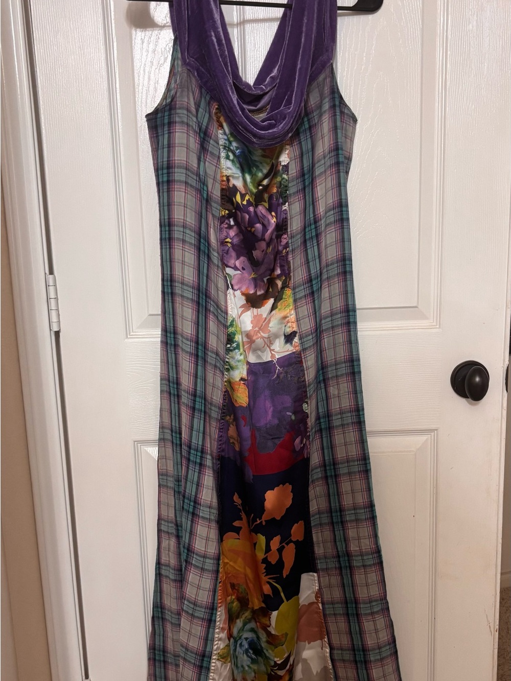 NWT !!!💕Aratta Purple Plaid Maxi with Floral Panel. Side slits and side pockets - Picture 2 of 4